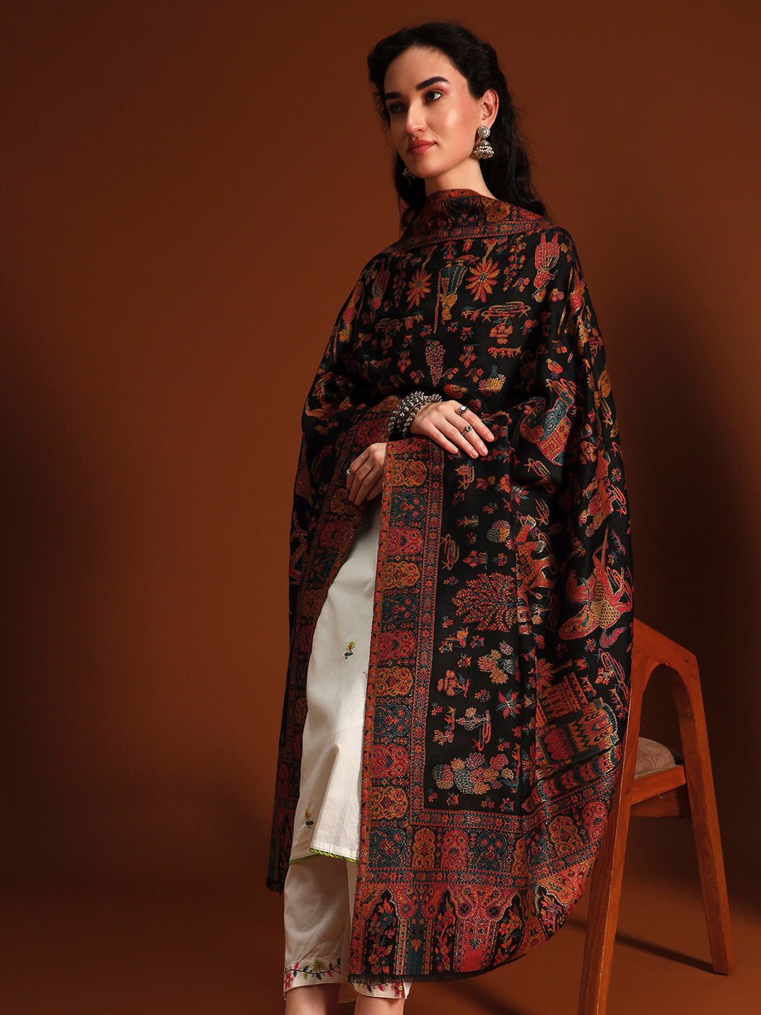 Pashmoda Women Gulrukh Zari Reversible Kaani Fine Wool Shawl, Shawl, Scarf, Heritage Kashmiri Pashmina Stole, Evening Wrap (Size 40X80 inches)