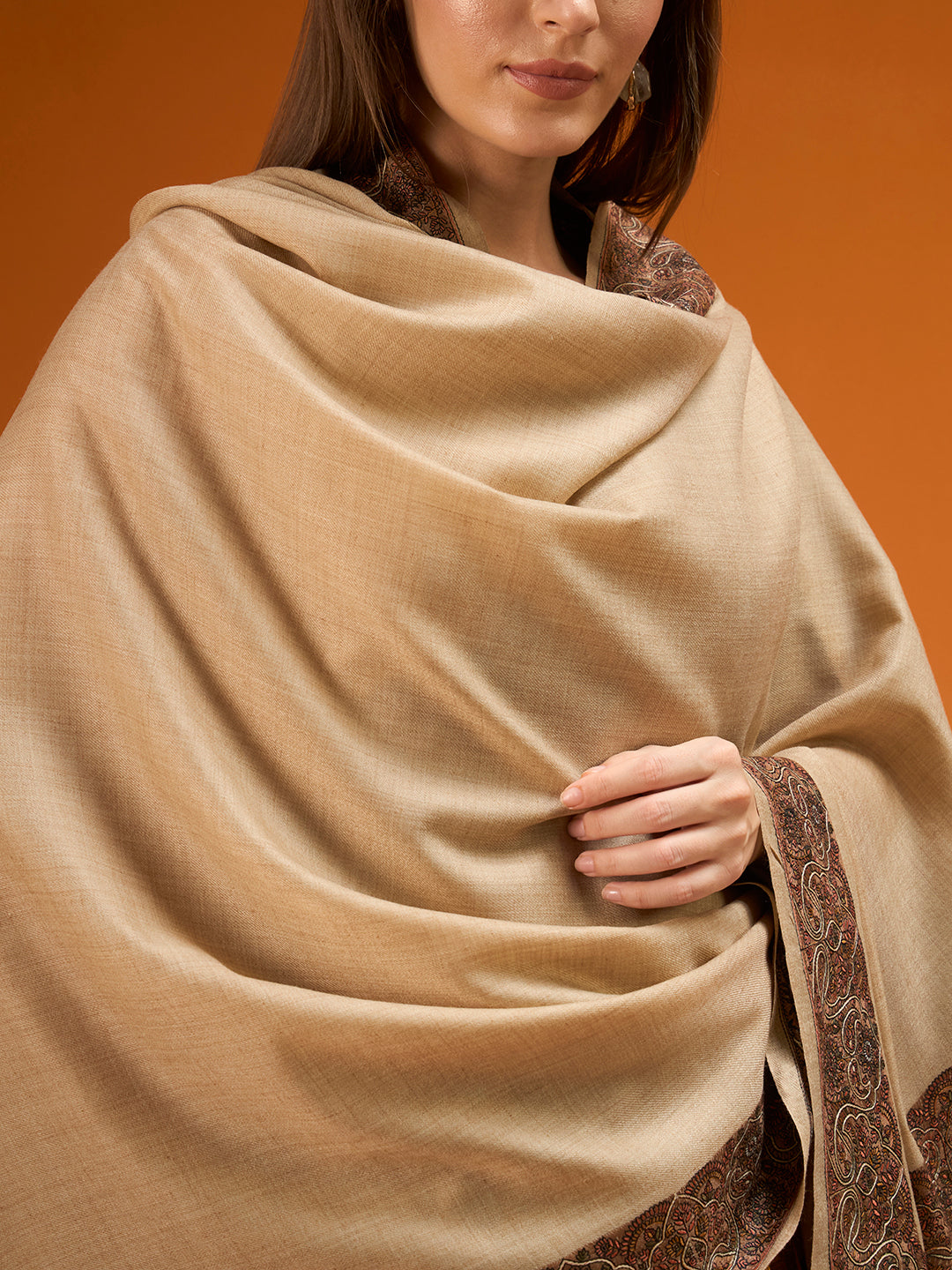 Women Nafeesah Fine Wool Sozni Hand Embroidered Shawl