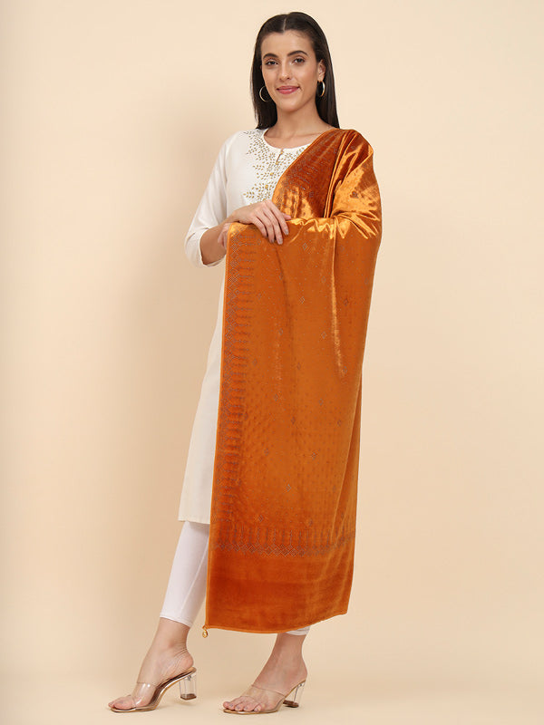 Women’s Makhamli Velvet Crystal Embellished Stole (Size 71X203 cms )