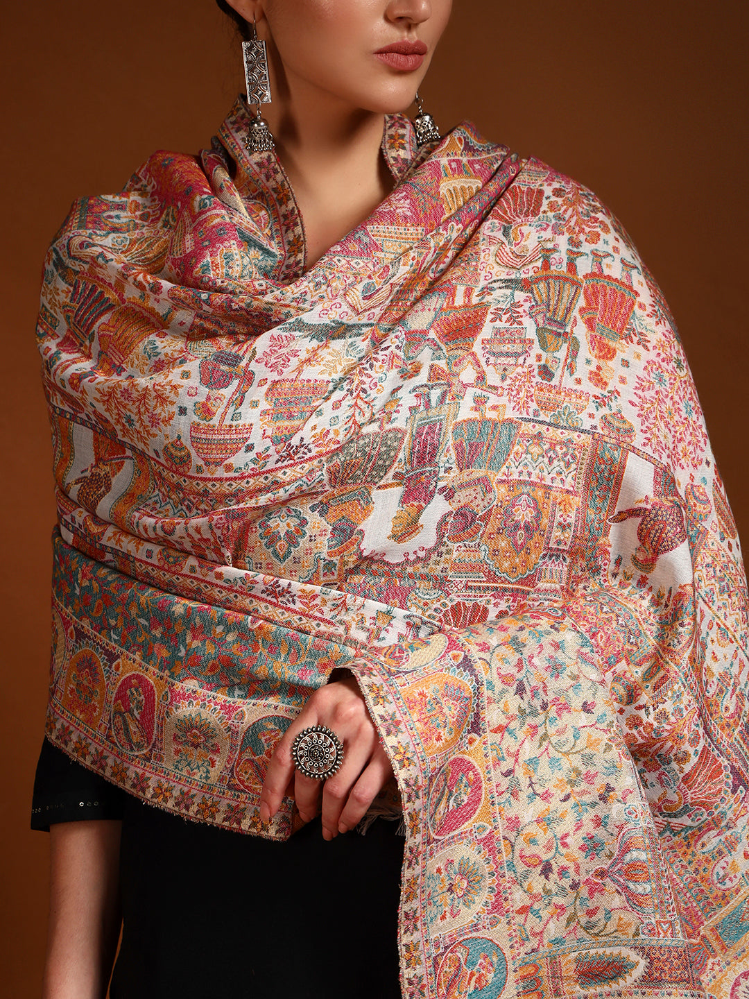 Pashmoda Women Zewar Zari Kaani Fine Wool Shawl (Size: 101X203 CM)