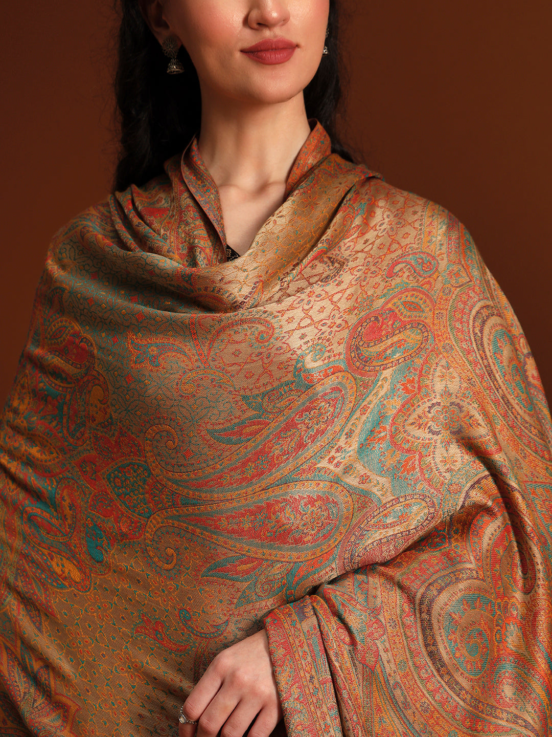 Pashmoda Women Grand Paisley Kaani Wool Blend Kashmiri Shawl, Stole, Scarf | Luxury Pashmina Jamawar Soft Warm Evening Wrap (Size 40X80 inches )