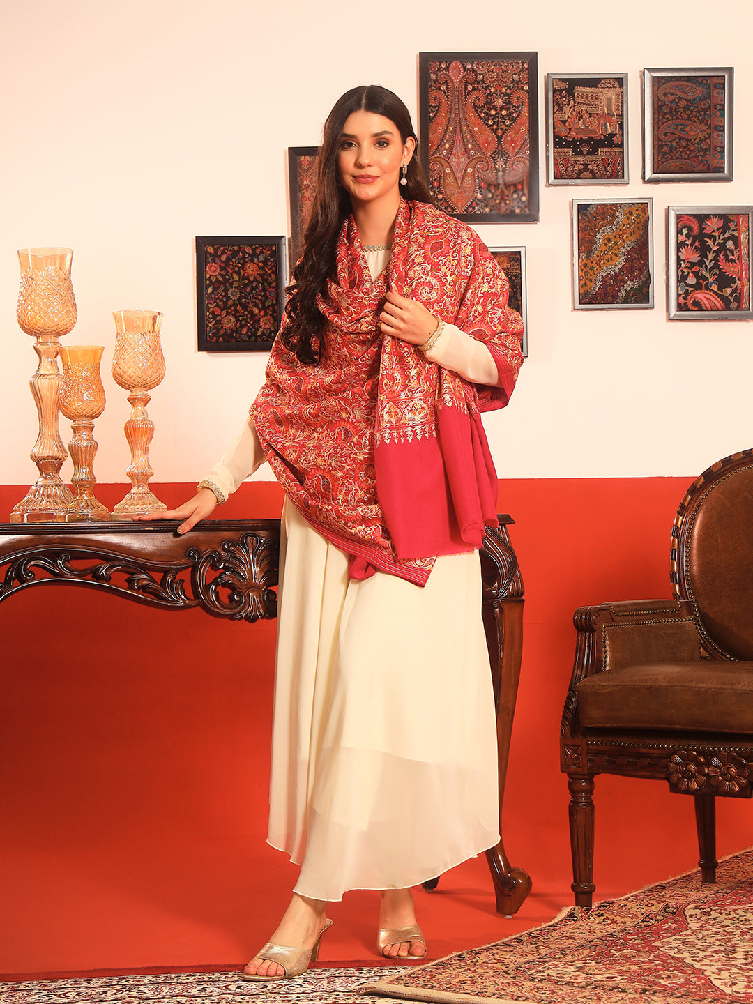 Pashmoda Women Ruhani Fine Wool Nalki Hand Embroidered Shawl (Size: 101x203 Cm)