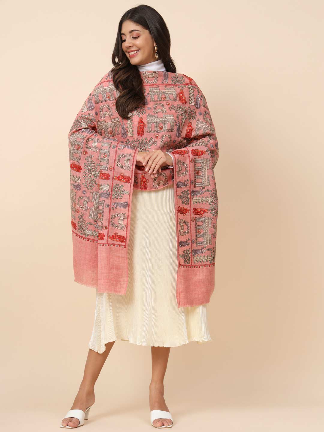 Women Dilkash 100% Pure Wool Embroidered Stole (Size 71X203 CM)