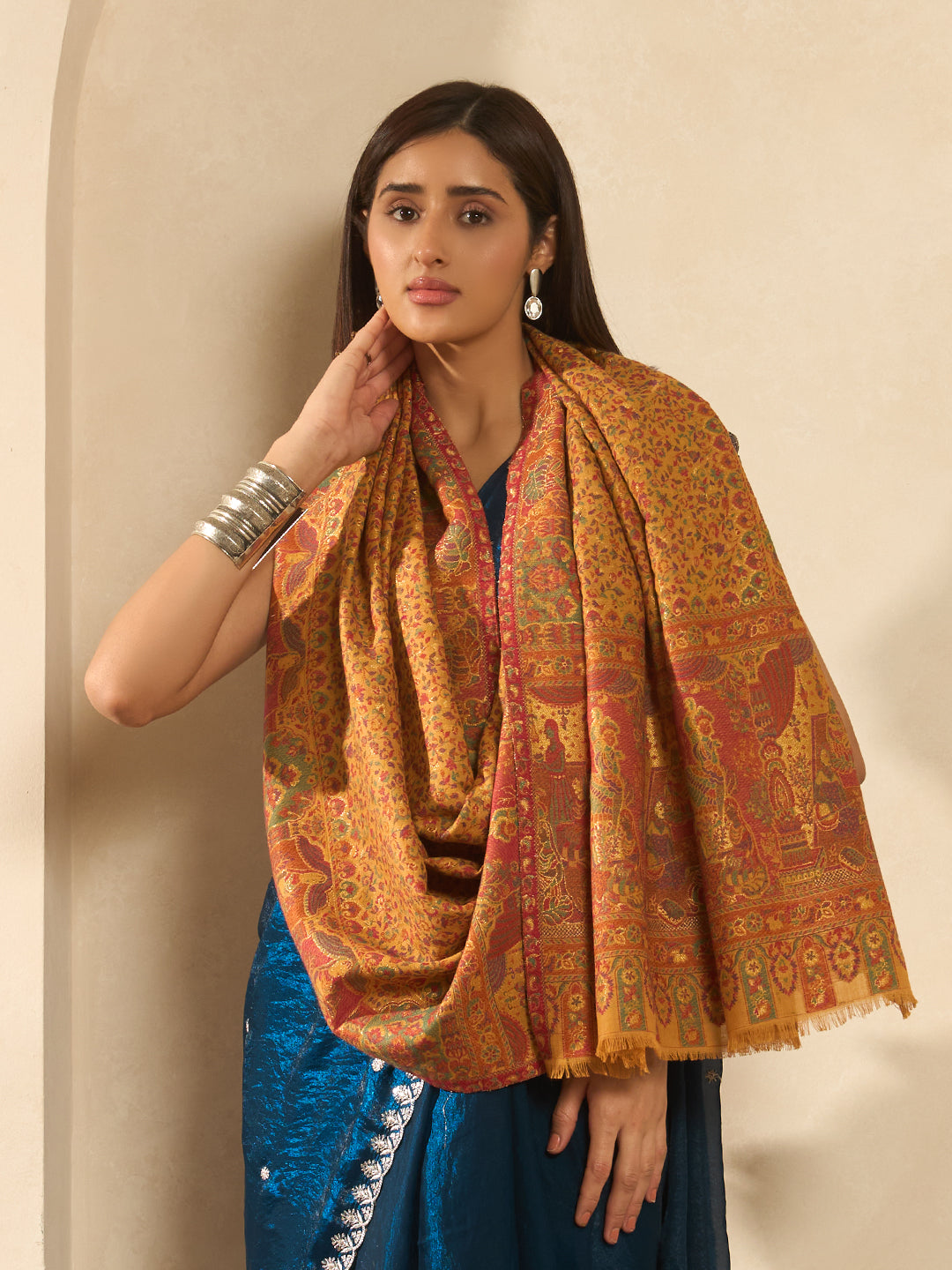 Pashmoda Imperial Autumn Canopy kaani stole Stole for Women, Wool Blend Pashmina Style Shawl Wrap, Traditional Kashmiri Jamawar Woven Design, Luxury Evening & Festive Scarf (28 x 80 Inches)