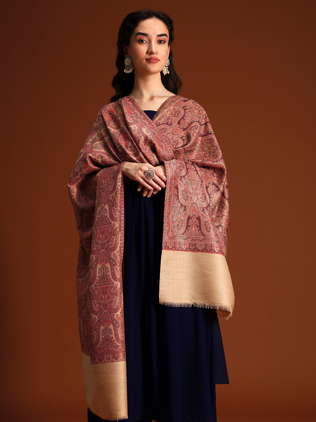 Pashmoda Women Gulnaar Royale Zari Reversible Kaani Fine Wool Shawl, Shawl, Scarf, Heritage Kashmiri Pashmina Stole, Evening Wrap (Size 40X80 inches)