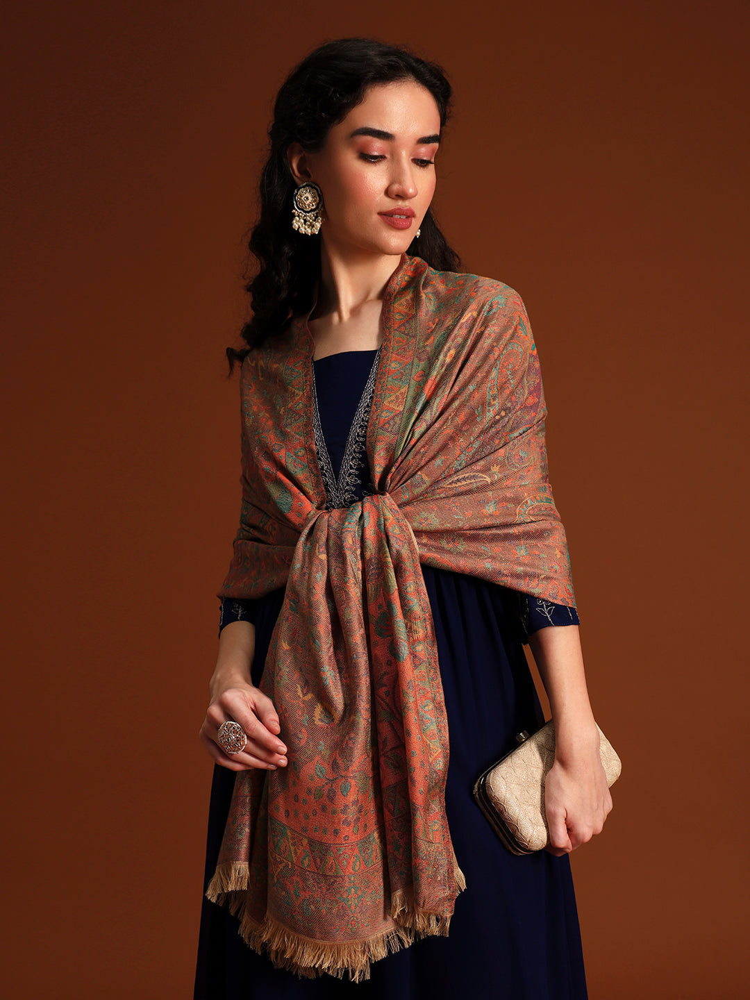 Pashmoda Women Floral Heritage Kaani Elegance Wool Blend Kashmiri Shawl, Stole, Scarf | Luxury Pashmina Jamawar Soft Warm Evening Wrap (Size 40X80 inches )