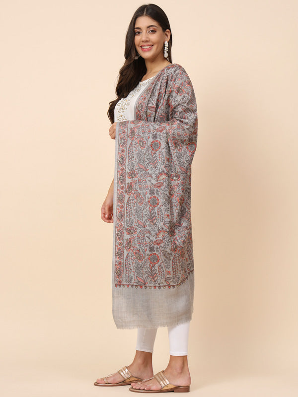 Women Khwaabida 100% Pure Wool Embroidered Stole (Size 71X203 CM)