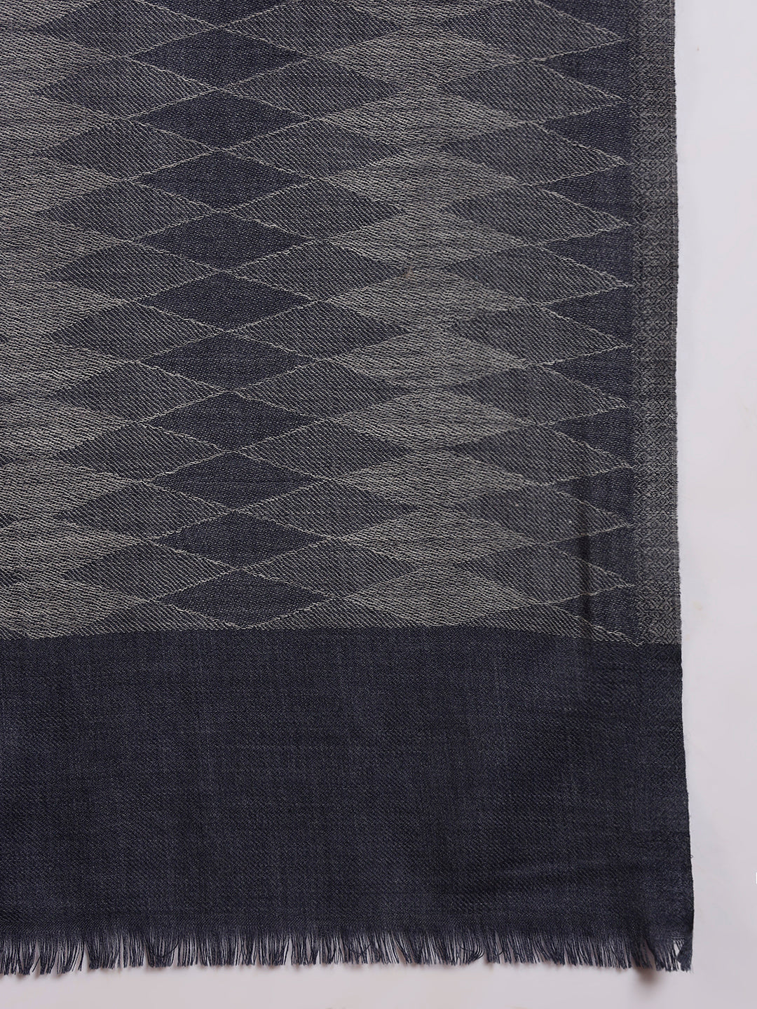 Pashmoda Men 100% Pure Wool Checkered Ikat Stole, Natural & Sustainable Shawl Wrap, Heritage Kashmiri Pashmina Style, Blue2 Colour (28 x 80 Inches)