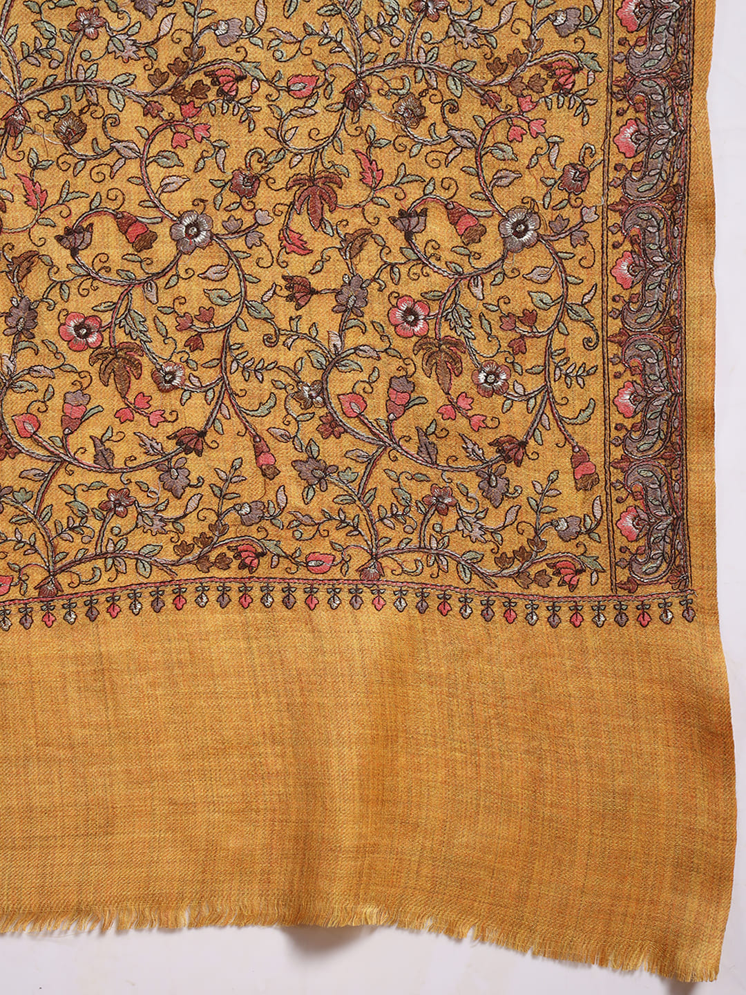 Pashmoda Women Shabnum 100% Pure Wool Sozni Hand Embroidered Stole (Size-71 × 203 cm)
