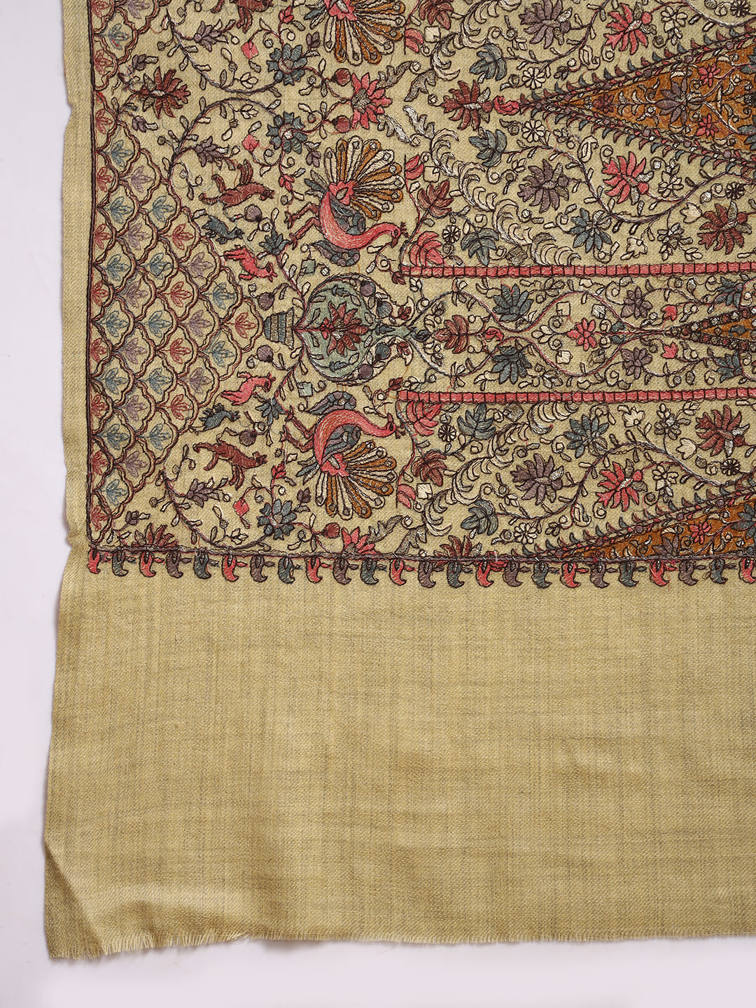 Pashmoda Women Nafeesah 100% Pure Wool Sozni Hand Embroidered Stole (Size-71x203cm)