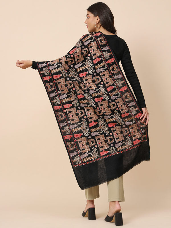 Women Dilkash 100% Pure Wool Embroidered Stole (Size 71X203 CM)