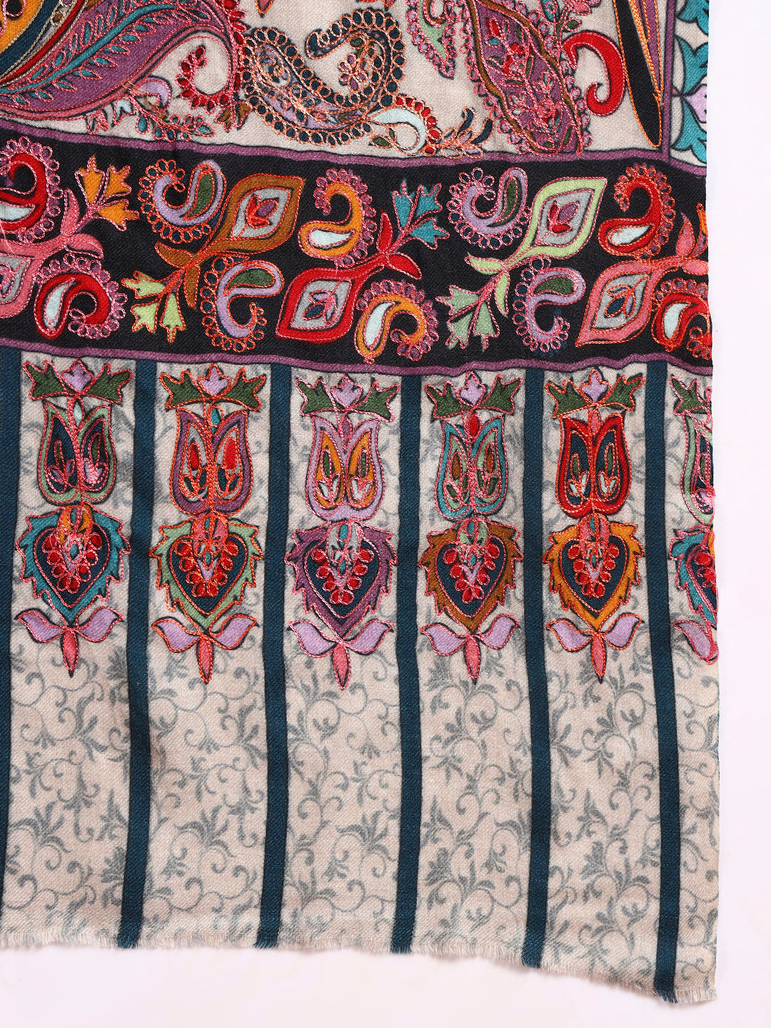 Pashmoda Women Saahtaar 100% Pure Wool Fabric Kalamkari Embroidered Stole (Size: 71x203 cm)