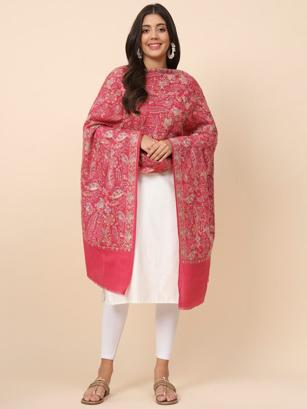 Women Khwaabida 100% Pure Wool Embroidered Stole (Size 71X203 CM)