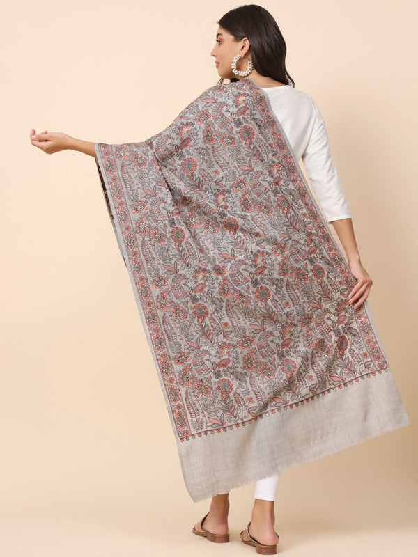 Women Khwaabida 100% Pure Wool Embroidered Stole (Size 71X203 CM)