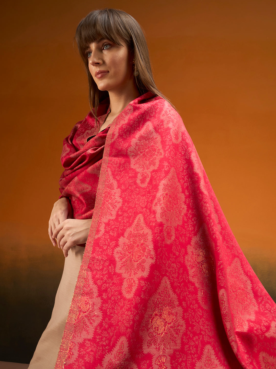 Pashmoda Imperial Royal brocade Stole for Women, Wool Blend Pashmina Style Shawl Wrap, Traditional Kashmiri Jamawar Woven Design, Luxury Evening & Festive Scarf (28 x 80 Inches)