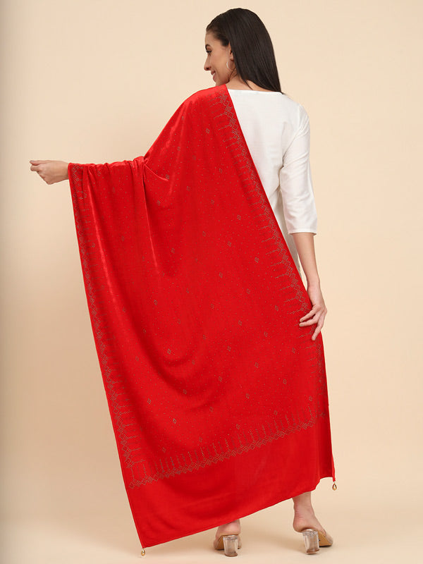 Women’s Makhamli Velvet Crystal Embellished Stole (Size 71X203 cm )