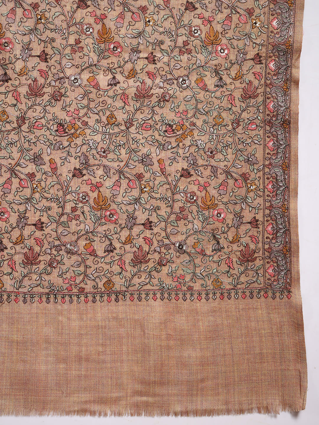 Pashmoda Women Shabnum 100% Pure Wool Sozni Hand Embroidered Stole (Size-71 × 203 cm)