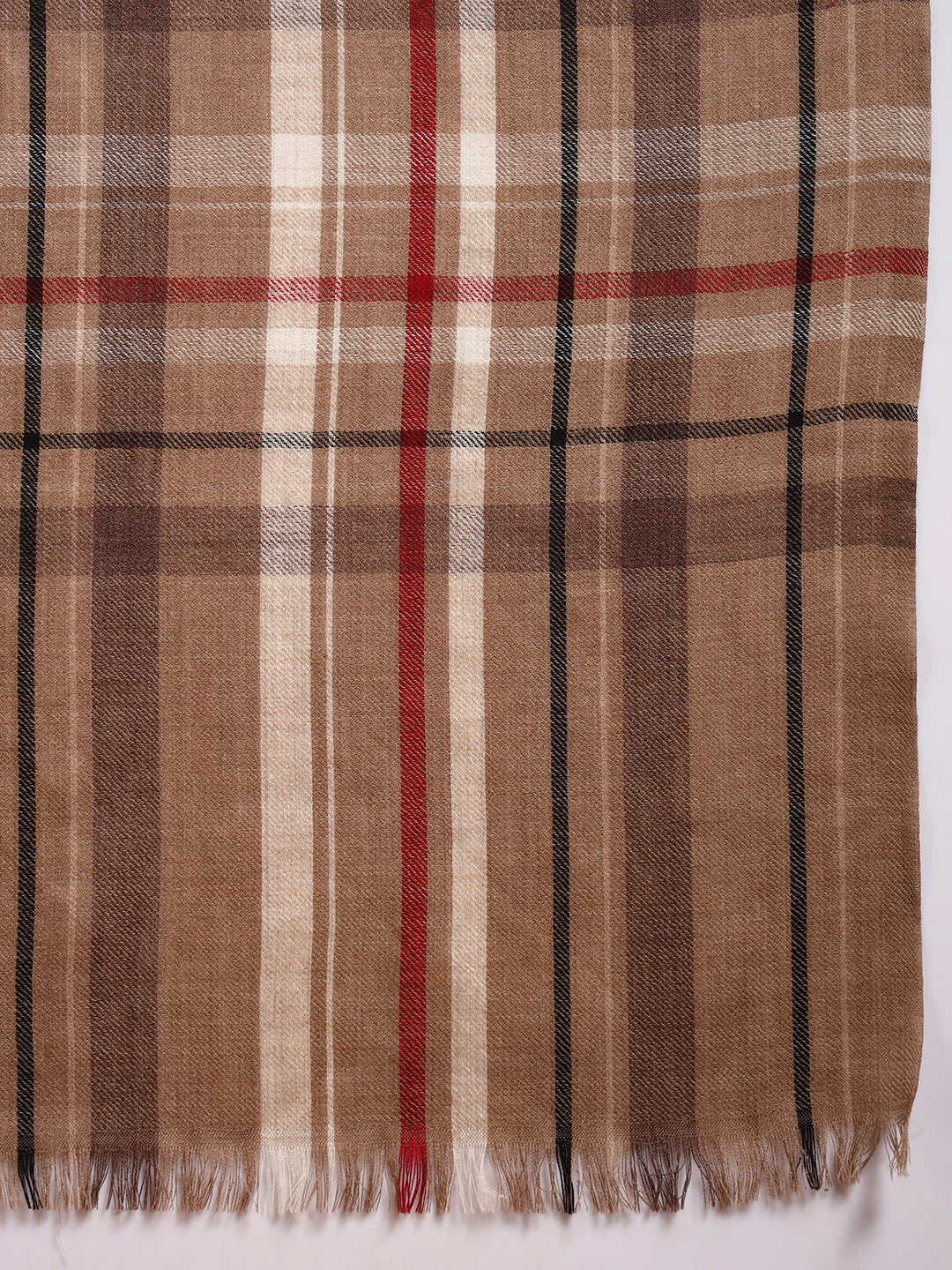 Women 100% Pure Wool Checkered Stole, Sustainable and Natural Fabric (Size 71x203 CM)