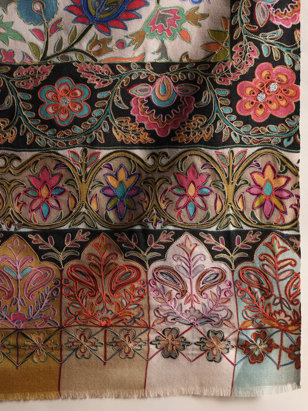 Women Twilight paisley Fine Wool Fabric Kalamkari Embroidered Shawl,