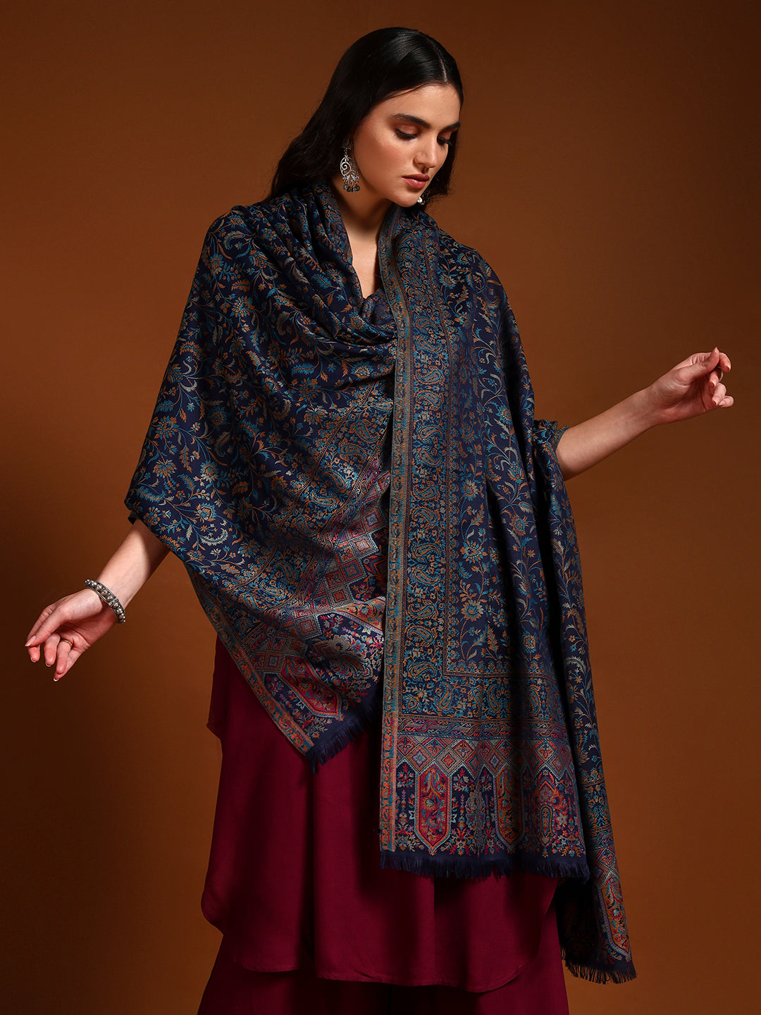 Pashmoda Women Nazrana Kashmiri Jamawar Woven Shawl (Size: 101X203 CM)