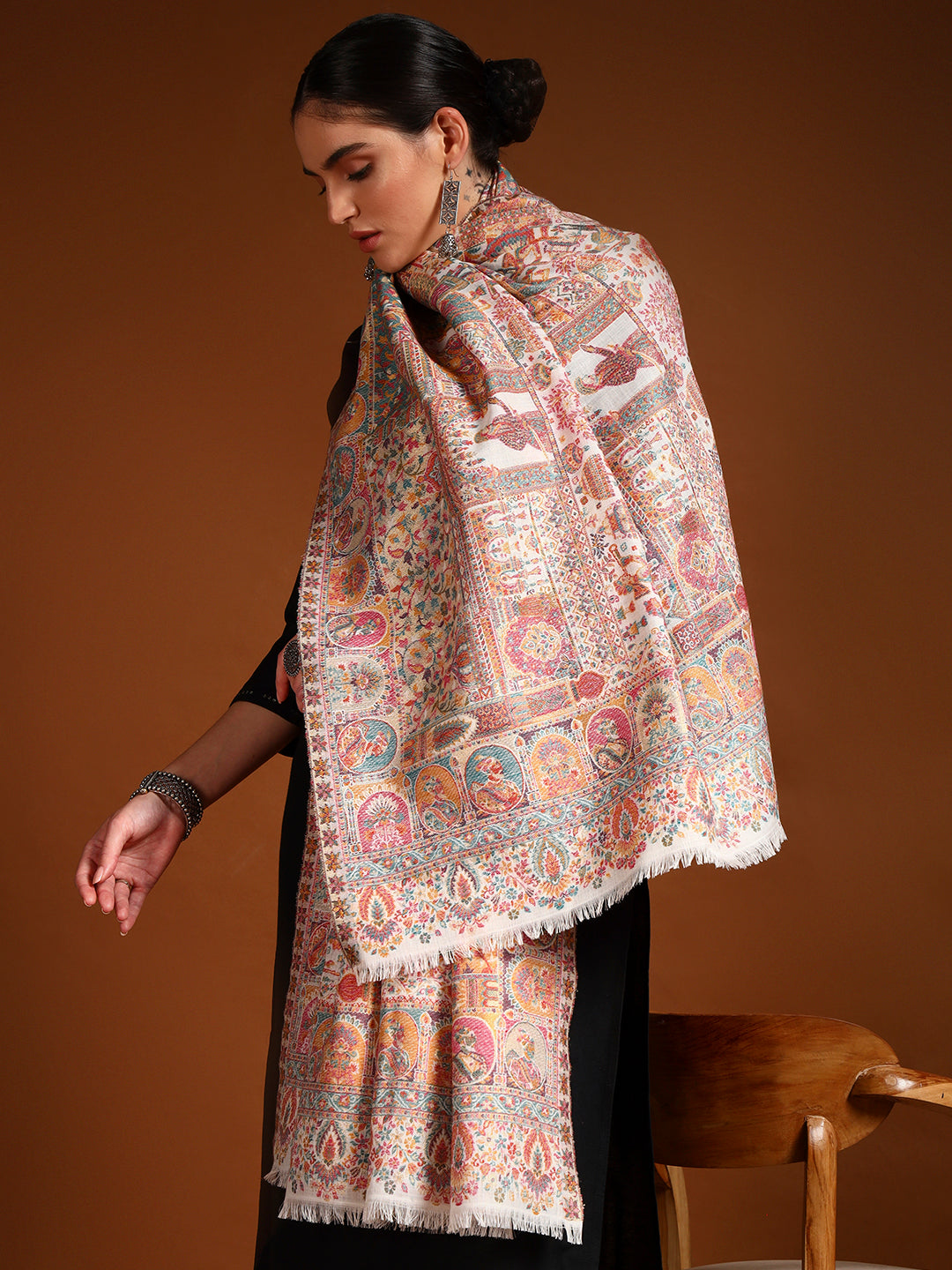 Pashmoda Women Zewar Zari Kaani Fine Wool Shawl (Size: 101X203 CM)