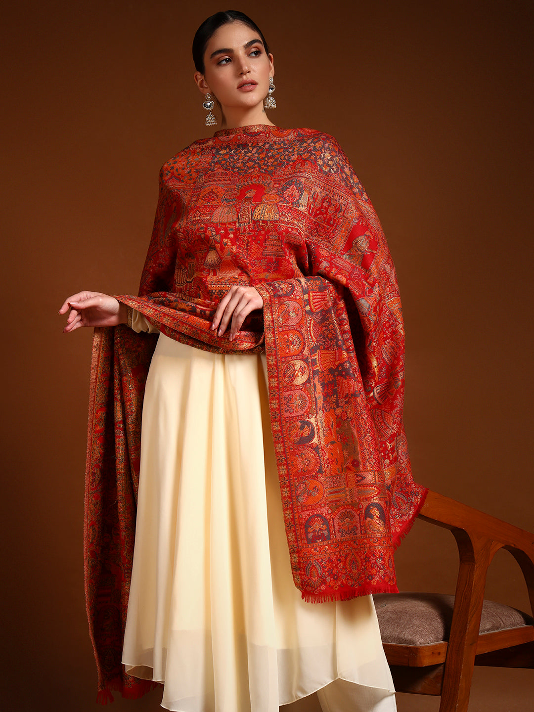 Pashmoda Women Zewar Zari Kaani Fine Wool Shawl (Size: 101X203 CM)