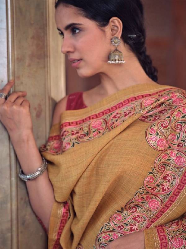 Women's Roohani 100% Pure Wool Nalki Embroidered Stole (Size 71x203 CM)