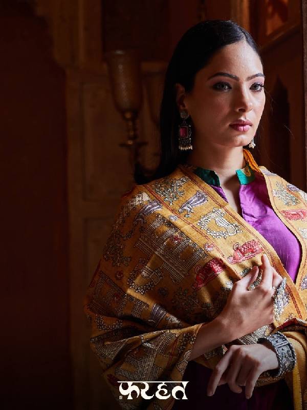 Women Dilkash 100% Pure Wool Embroidered Stole (Size 71X203 CM)