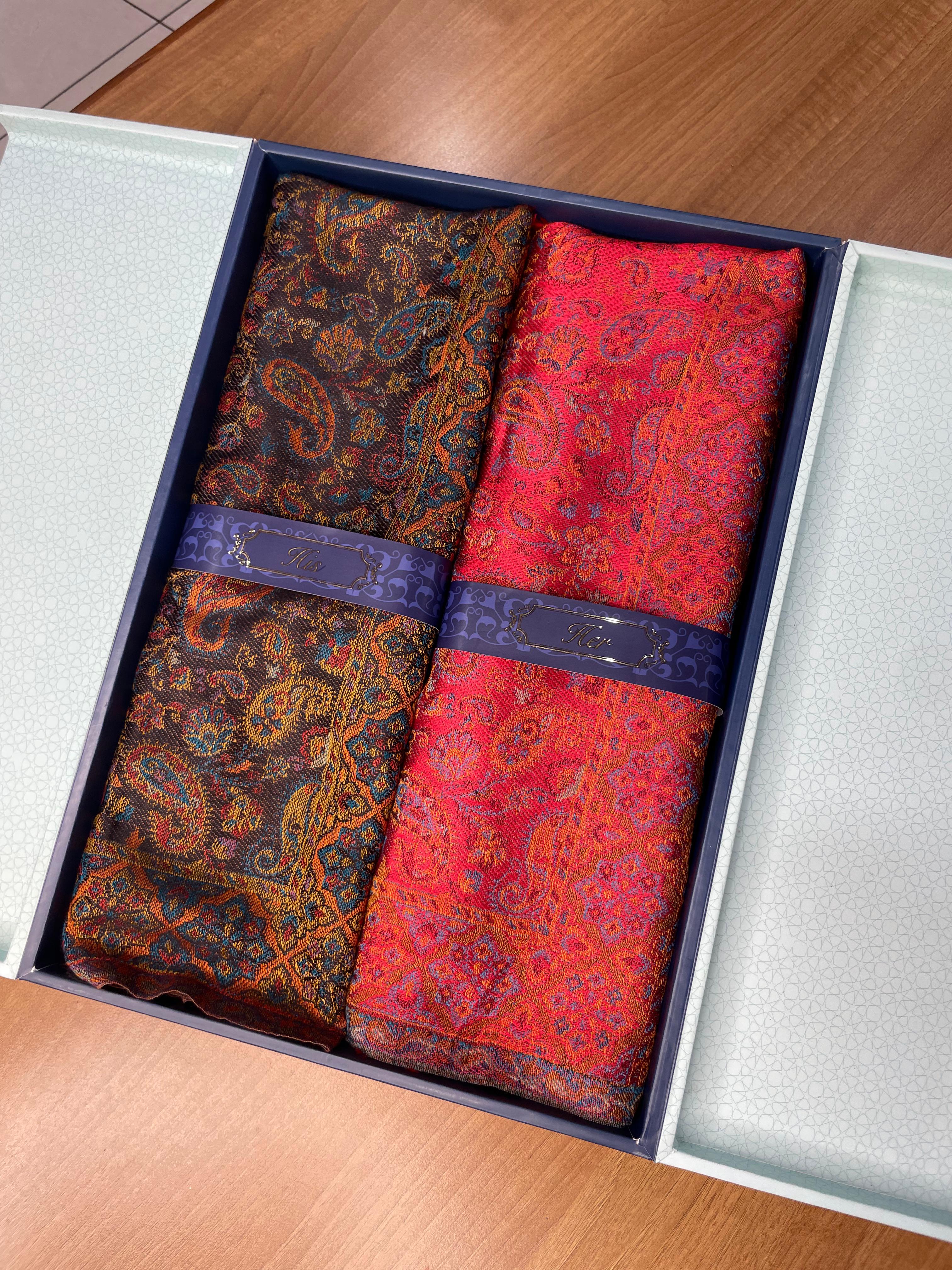 His and Her Gift Set of Kaani Stoles With Wooden Gift Box