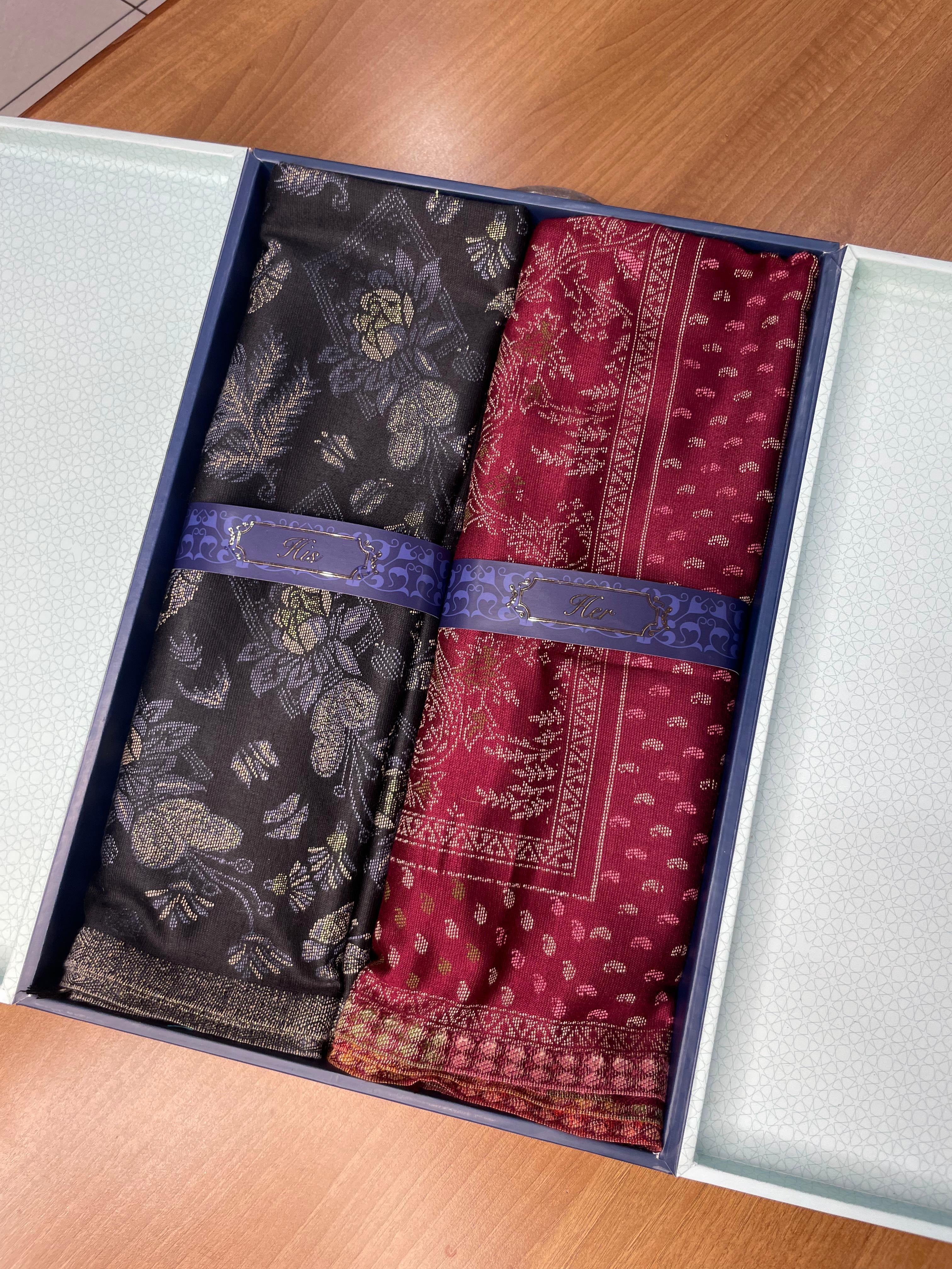His and Her Gift Set of Kaani Stoles With Wooden Gift Box