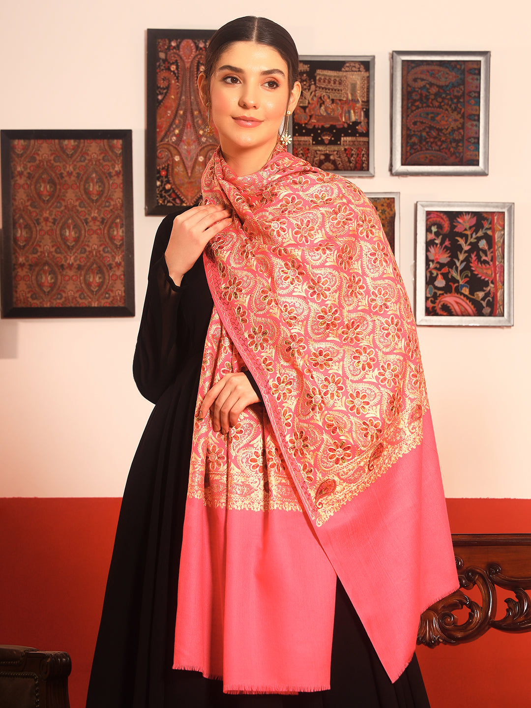 His and Her Gift Set of Zari Kaani Shawl and Embroidered Stole With Wooden Gift Box