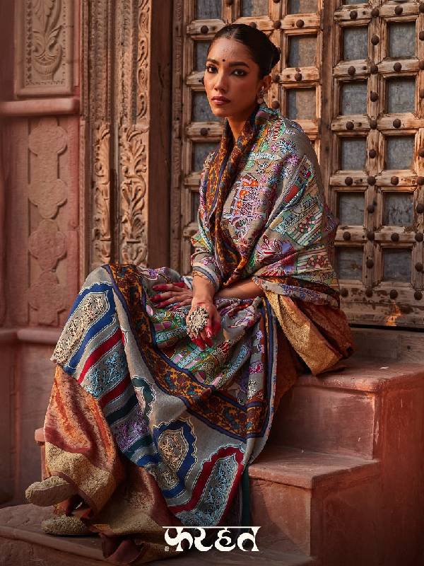 Women's Noor 100% Pure Wool Kalamkari Hand Embroidered Shawl (Size: 101 X 203 Cms)