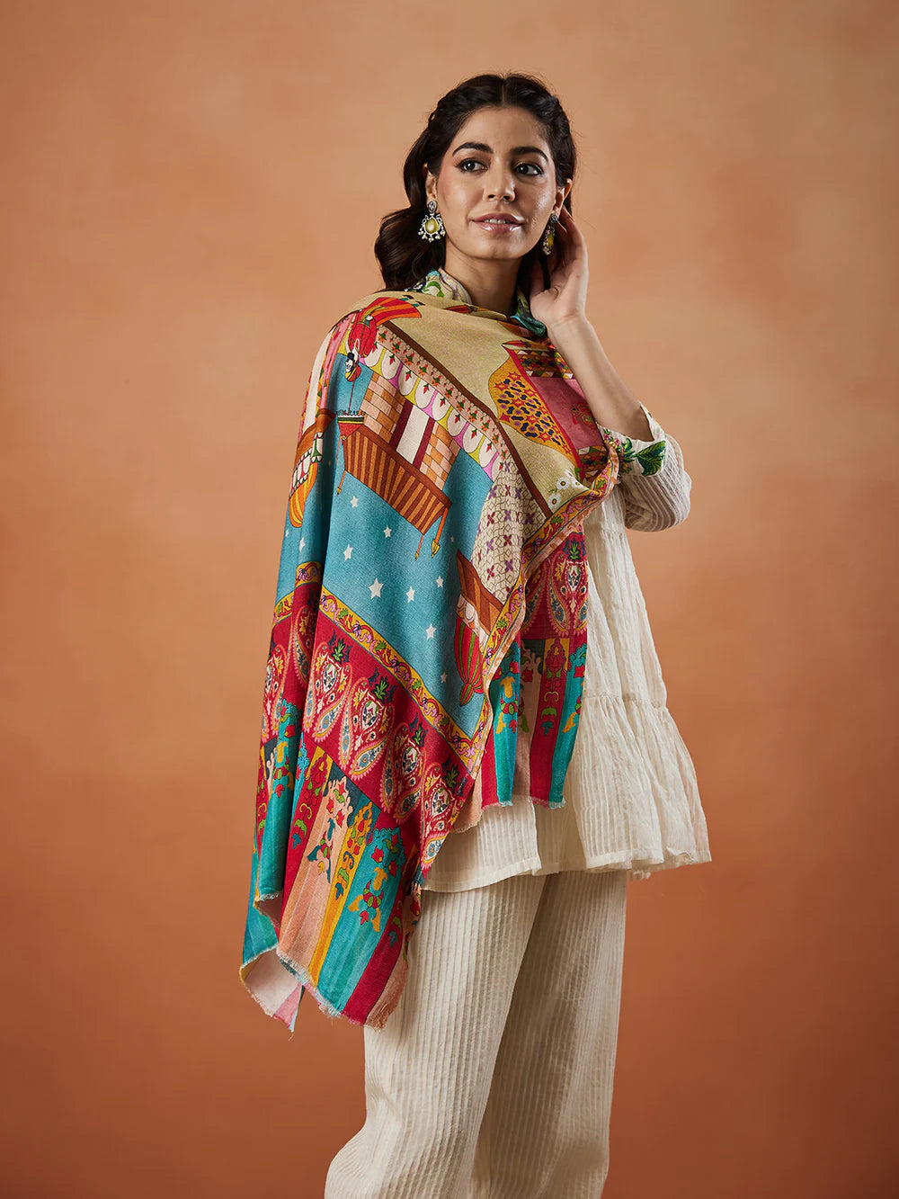 His and Her Gift Set of Printed Bamboo Fibre Stoles With Wooden Gift Box