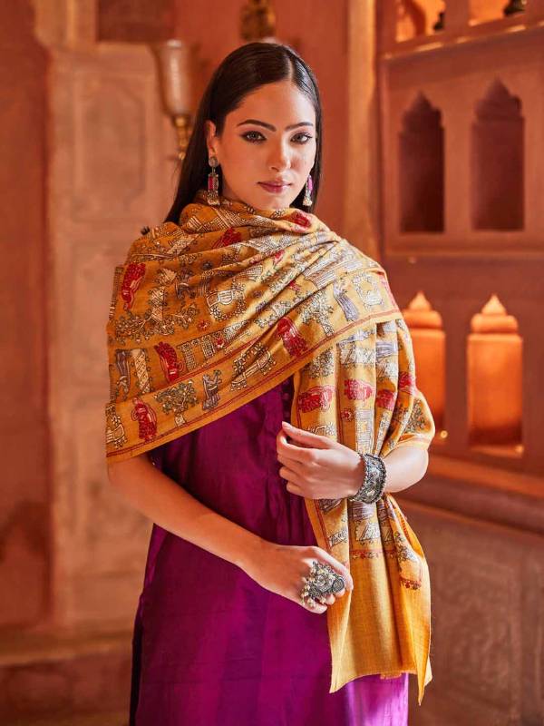 Women Dilkash 100% Pure Wool Embroidered Stole (Size 71X203 CM)