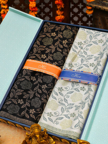 His and Her Gift Set of Kaani Wool Blend Stole With Wooden Gift Box