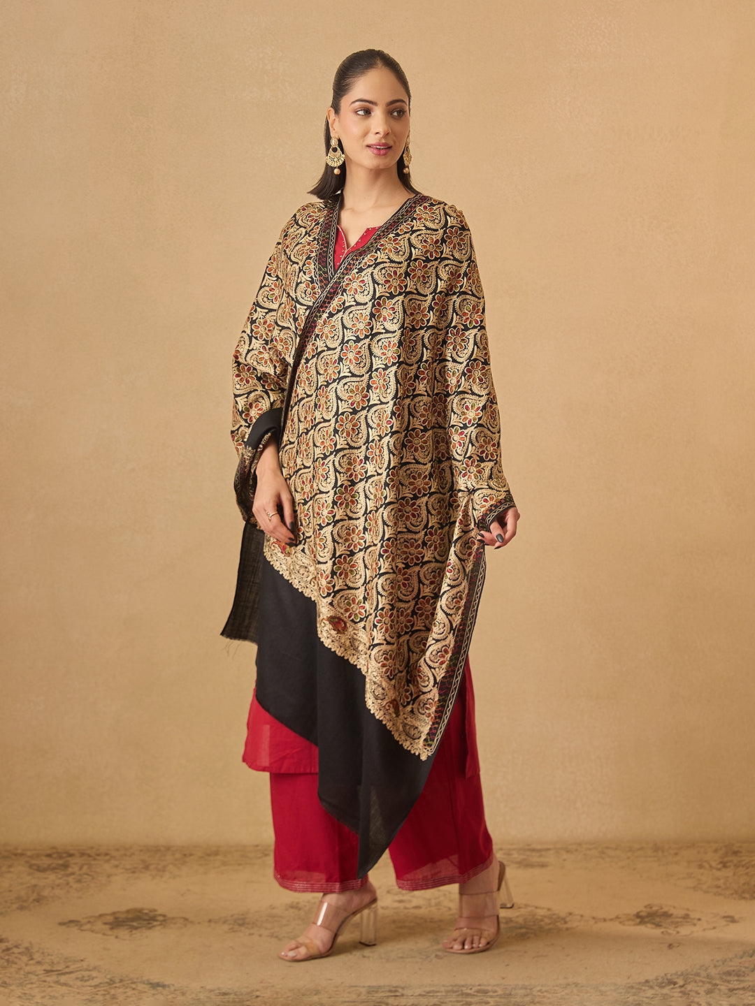 Pashmoda Women Kashish Fine Wool Nalki Embroidered Stole (Size : 71X203 CM)