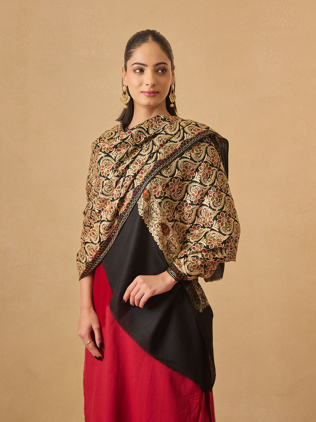 Pashmoda Women Kashish Fine Wool Nalki Embroidered Stole (Size : 71X203 CM)