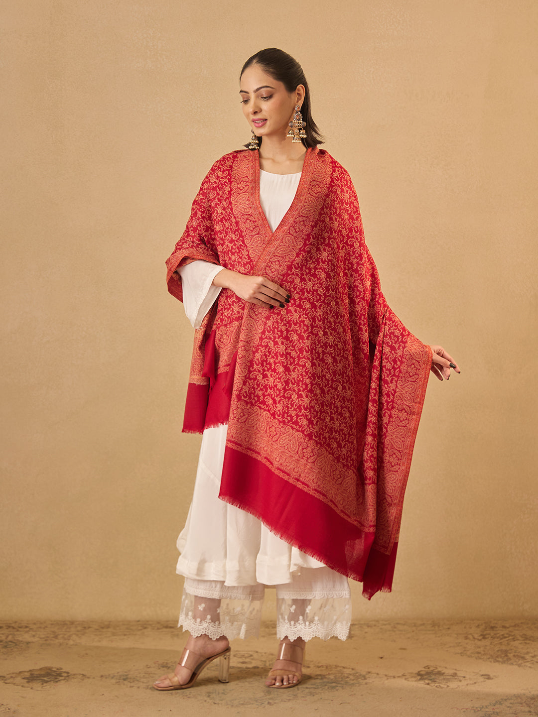 Pashmoda Women Meher Jaal Kashmiri Jamawar Woven Shawl (Size: 101X203 CM)