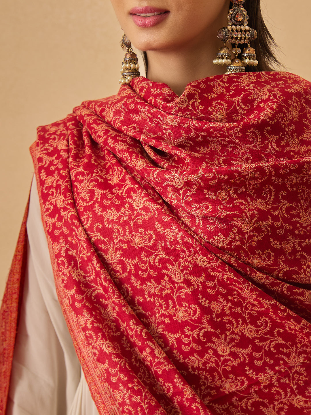 Pashmoda Women Meher Jaal Kashmiri Jamawar Woven Shawl (Size: 101X203 CM)