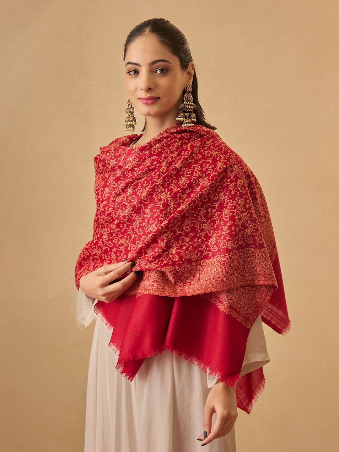 Pashmoda Women Meher Jaal Kashmiri Jamawar Woven Shawl (Size: 101X203 CM)