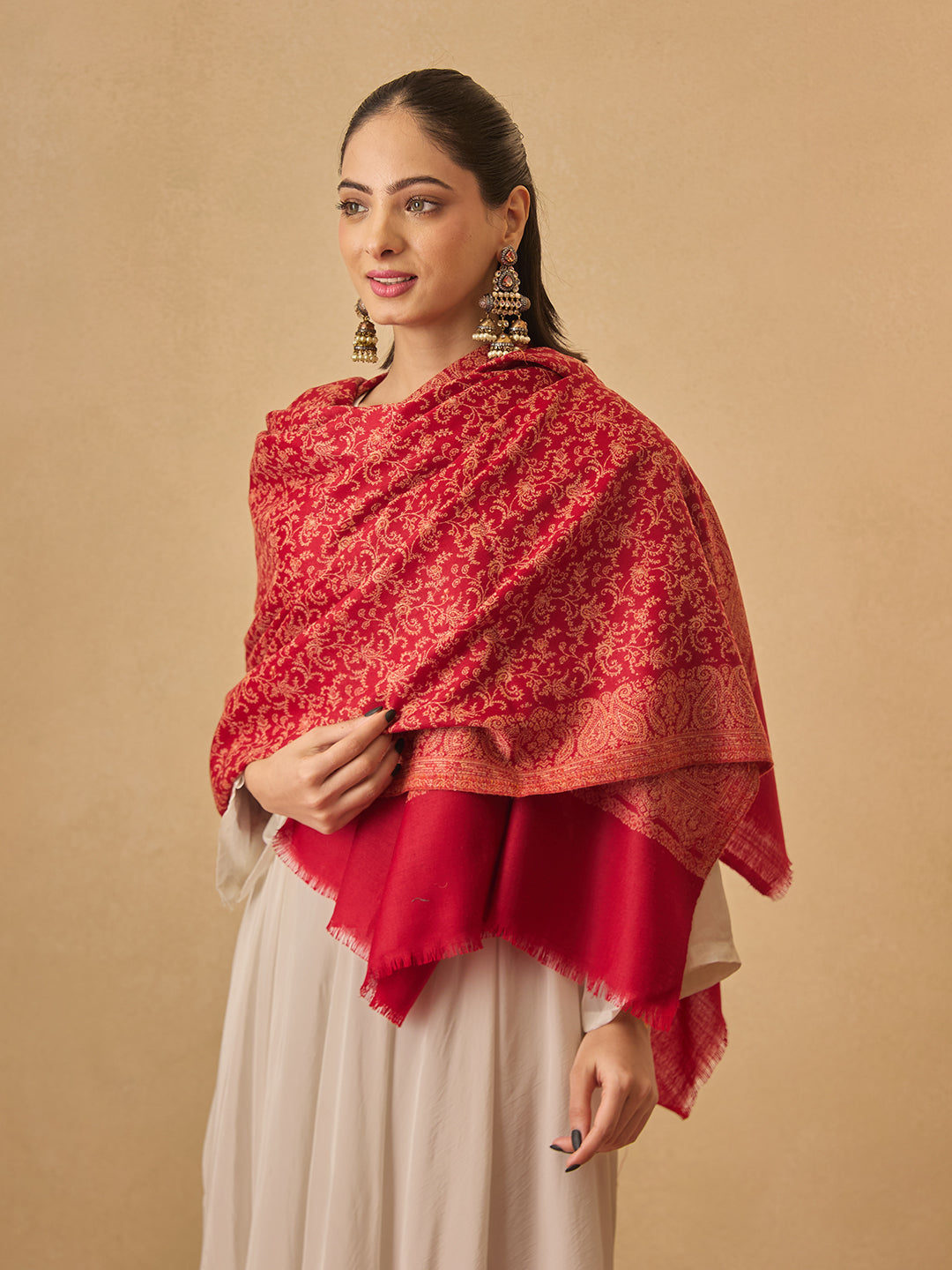 Pashmoda Women Meher Jaal Kashmiri Jamawar Woven Shawl (Size: 101X203 CM)