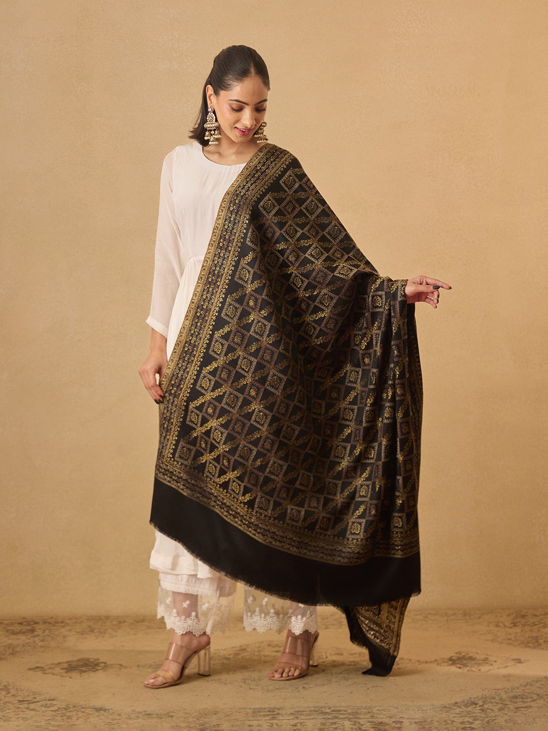 Pashmoda Women Mahtab Kashmiri Jamawar Woven Shawl (Size: 101X203 CM)