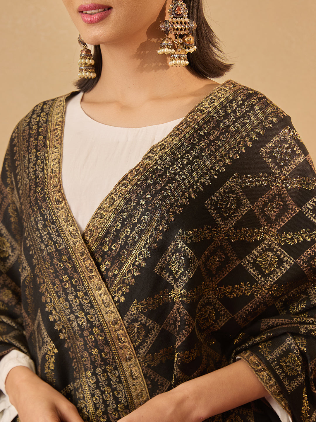 Pashmoda Women Mahtab Kashmiri Jamawar Woven Shawl (Size: 101X203 CM)