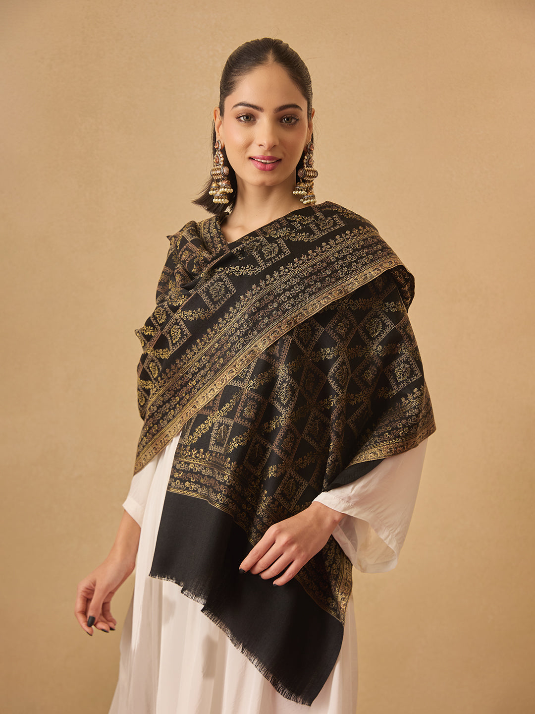Pashmoda Women Mahtab Kashmiri Jamawar Woven Shawl (Size: 101X203 CM)