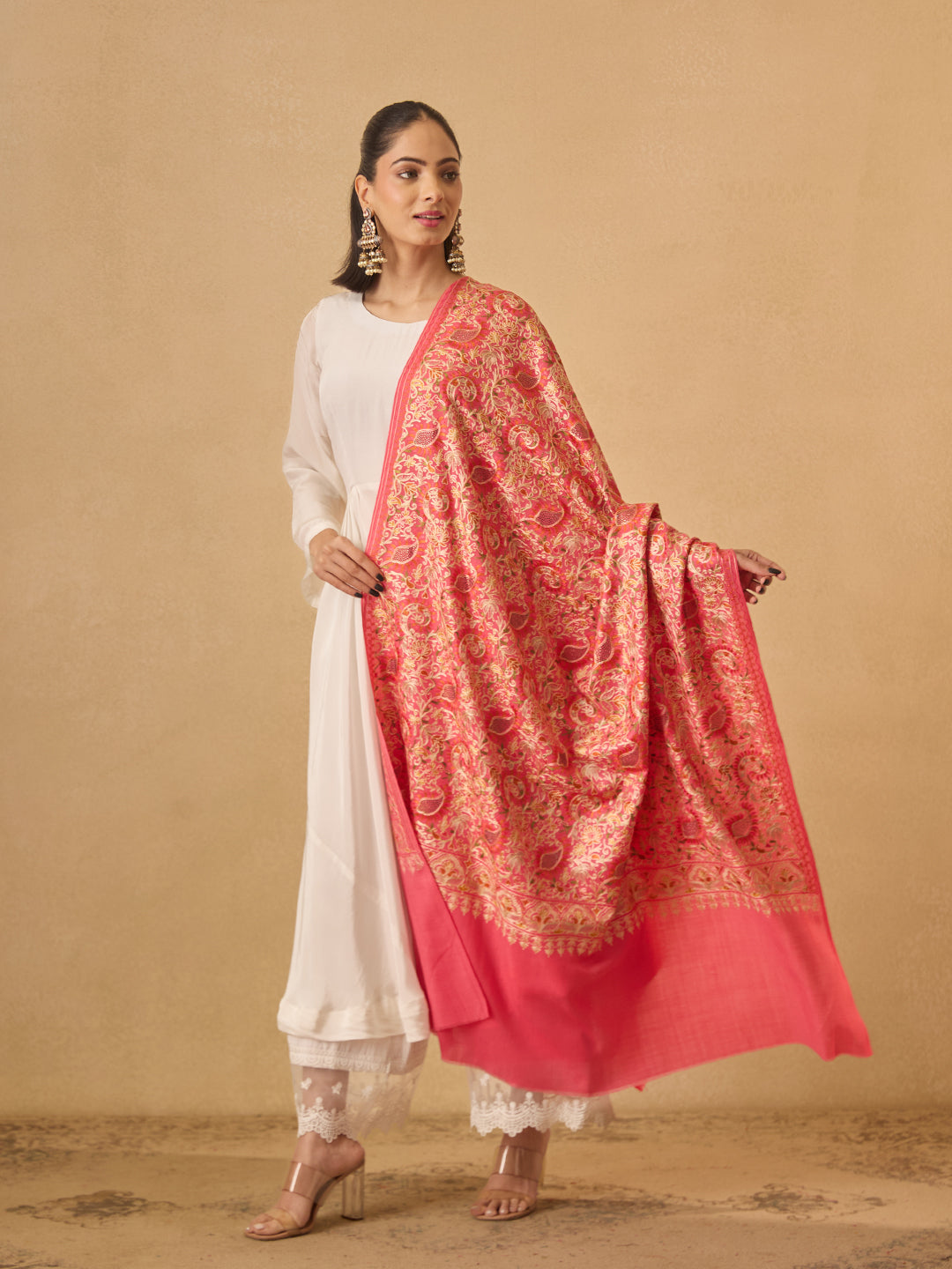 Pashmoda Women Ruhani Fine Wool Nalki Hand Embroidered Shawl (Size: 101x203 Cm)