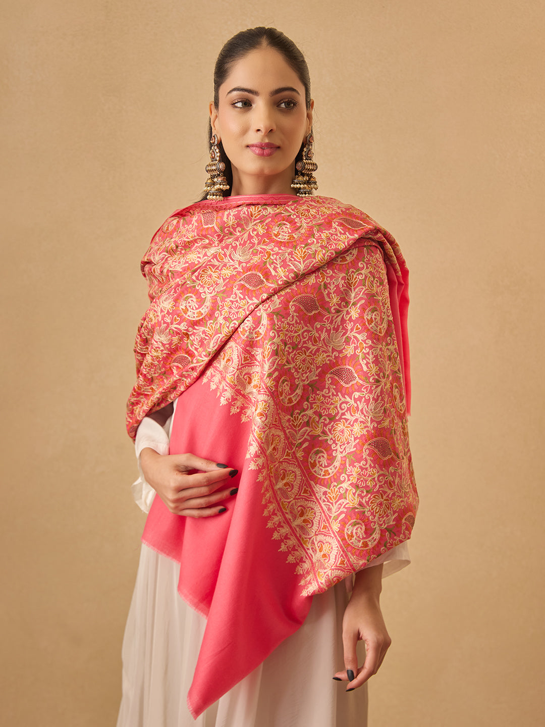 Pashmoda Women Ruhani Fine Wool Nalki Hand Embroidered Shawl (Size: 101x203 Cm)