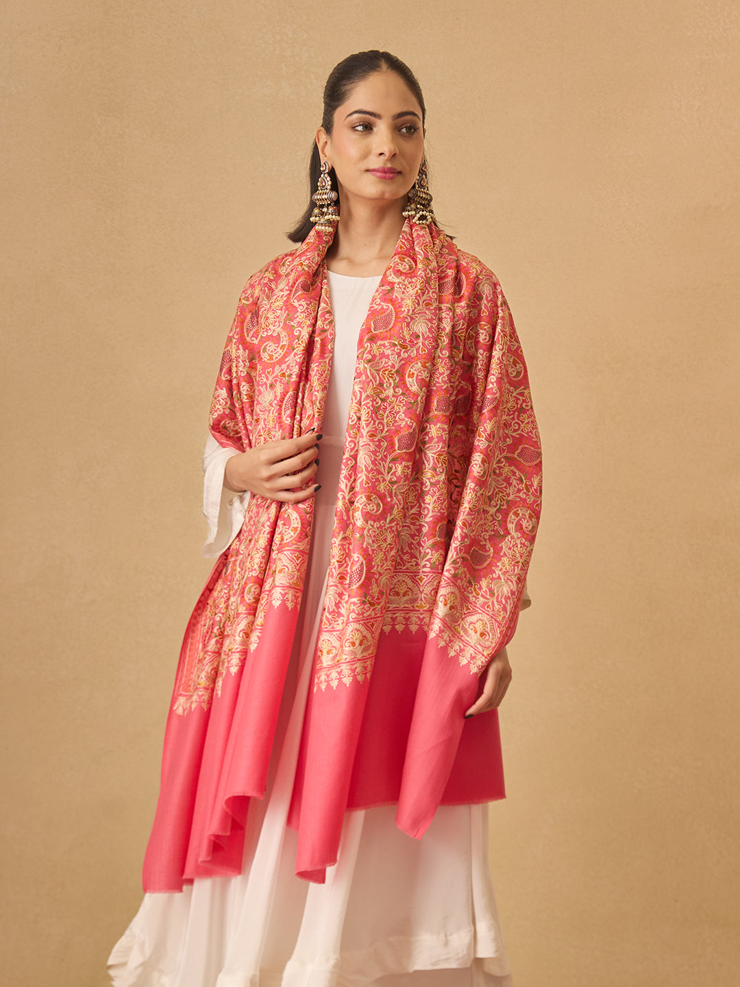 Pashmoda Women Ruhani Fine Wool Nalki Hand Embroidered Shawl (Size: 101x203 Cm)