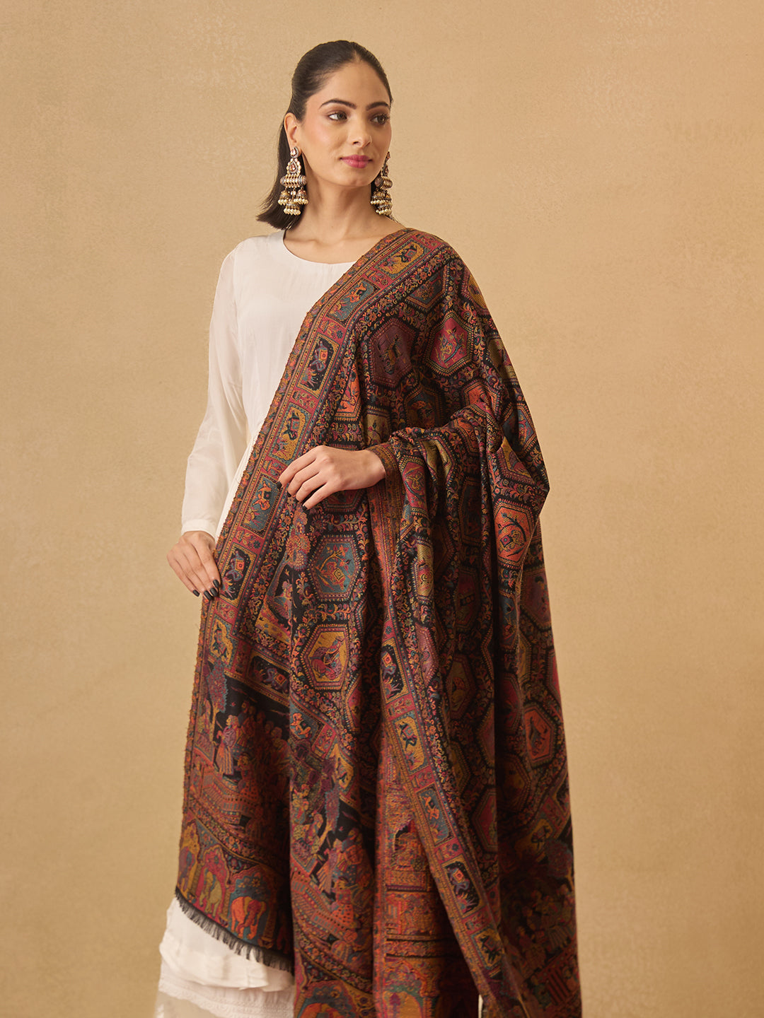 Pashmoda Women Darbari Kaani Wool Blend Kashmiri Shawl (Size: 101X203 CM)