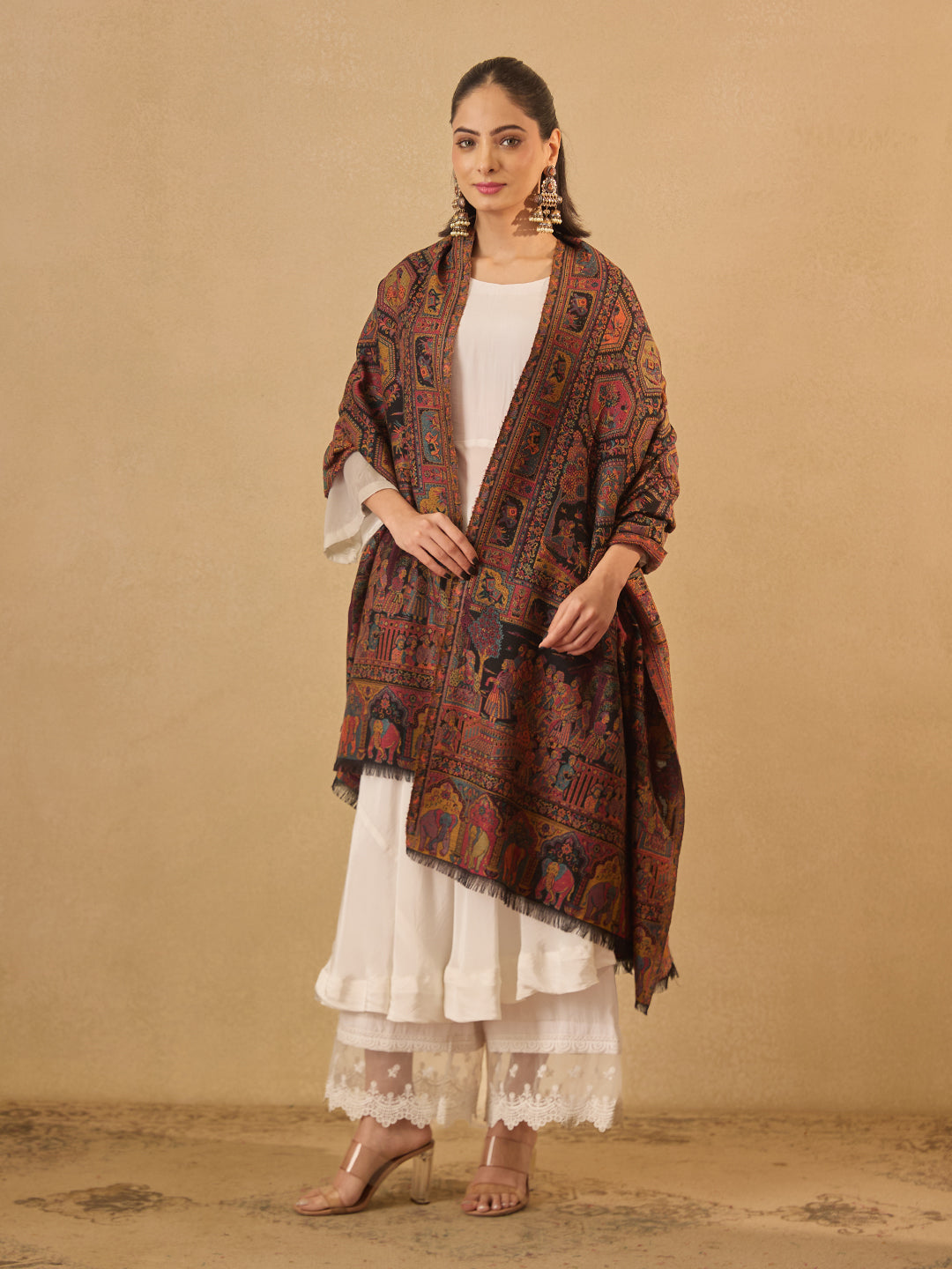 Pashmoda Women Darbari Kaani Wool Blend Kashmiri Shawl (Size: 101X203 CM)