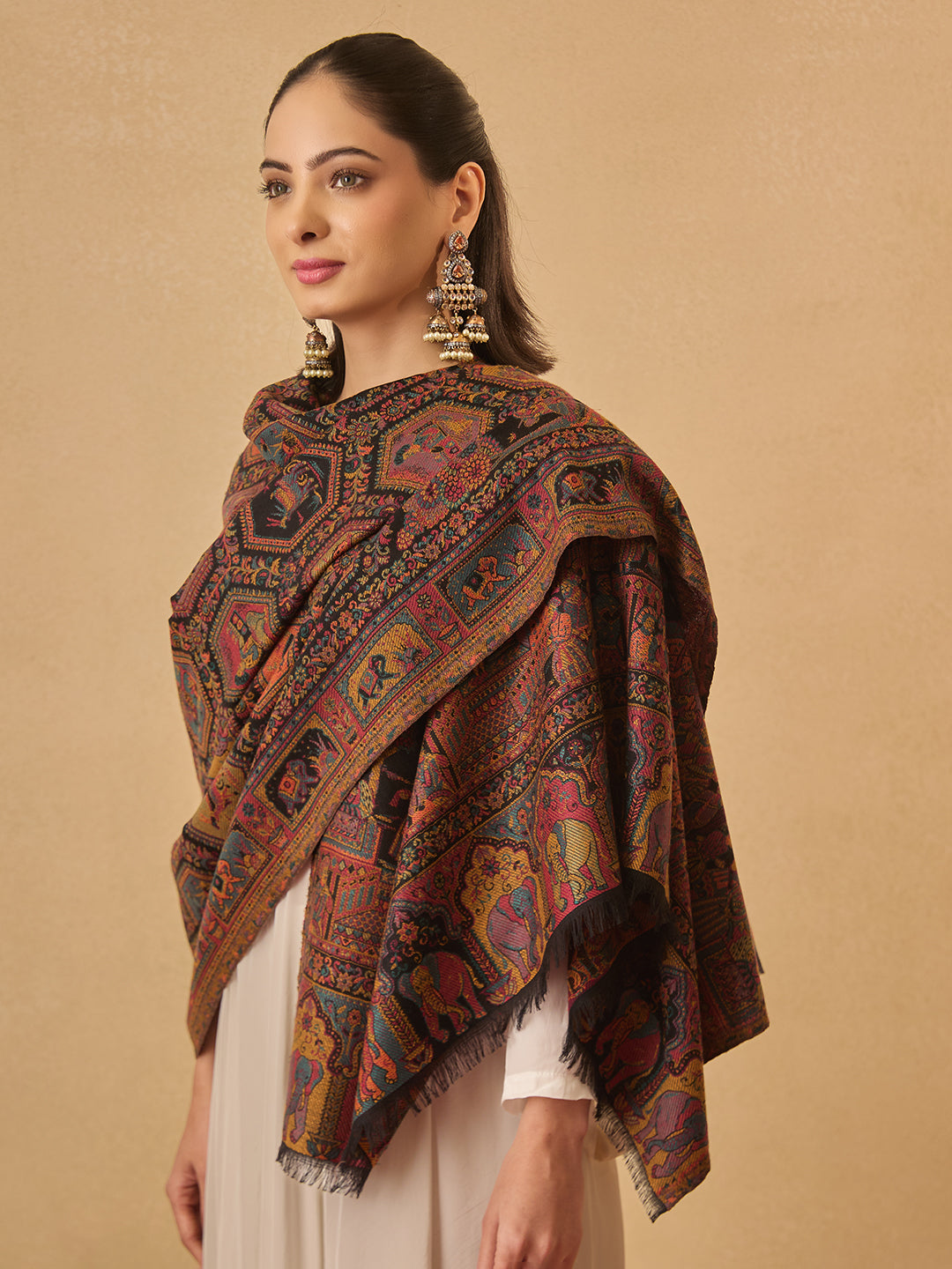 Pashmoda Women Darbari Kaani Wool Blend Kashmiri Shawl (Size: 101X203 CM)